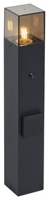 Stâlp de iluminat exterior modern negru cu sticlă fumurie 50 cm cu senzor de crepuscul IP44 - Denmark