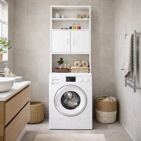 Dulap înalt deasupra mașinii de spălat SILKE, 185×63×20cm, alb Casaria