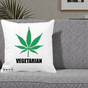 Perna Decorativa Vegetarian cu Frunza, 40x40 cm, Alba Mata, Husa Detasabila, Perna Inclusa, BEKZ®