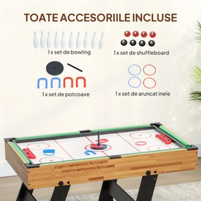 SPORTNOW Masă de Jocuri 13 în 1 Pliabilă cu Fotbal de Masă, Ping Pong, Hockey, Biliard, Șah și Altele, Nuc | Aosom Romania