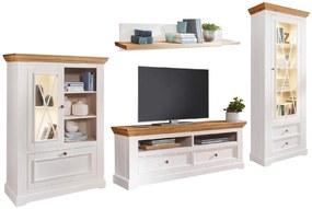 Set Living Iris, Model B, Lemn Masiv, Alb-Natur