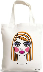 Sacosa de Panza pentru Cumparaturi, Geanta Tote, model Modern Makeup, 38x34.5 cm, Alba, BEKZ®