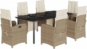 vidaXL Set de masă pentru grădină, 7 piese, cu perne, bej, poliratan