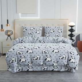 Lenjerie de pat microplus PANDA gri Dimensiune lenjerie de pat: 2 buc 70 x 90 cm | 200 x 220 cm