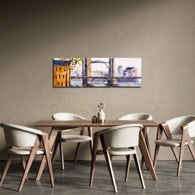 Tablou - Pictură oraș (cu ceas) (90x30 cm)
