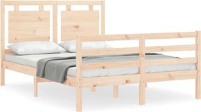 vidaXL Cadru de pat cu tăblie, dublu mic, lemn masiv