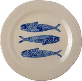 Farfurie din ceramică cu sardine albastre, Ø22 cm