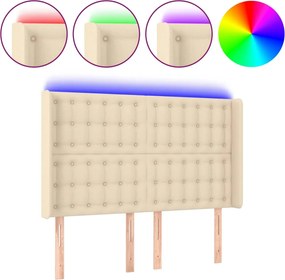 vidaXL Tăblie de pat cu LED, crem, 147x16x118/128 cm, textil