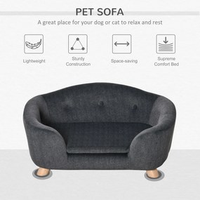 PawHut Canapea pentru Câini de Talie Mică, Culcuș de Interior cu Pernă Lavabilă, Design Modern, 70x47x30cm, Gri Antracit | Aosom Romania