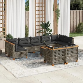 vidaXL Set mobilier de grădină cu perne, 10 piese, gri, poliratan