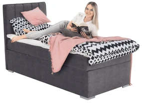 Pat boxspring, pat de o persoană, gri, 90x200, stânga, AMIS