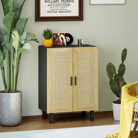 HOMCOM Bufet inalt mobila de depozitare design boem dubla usi cu 3 rafturi in canepa - 73 x 41 x 102 cm | Aosom Romania