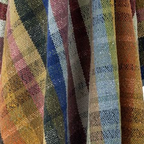 Pătură din bumbac reciclat, multicolor, cu model în carouri și franjuri multicolore, 160x130 cm, „Elmy"