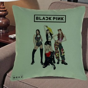 Perna Personalizata K-pop BLACKPINK Fotografie de Grup, 40x40 cm, Verde, Husa Detasabila, Perna Inclusa, BEKZ®