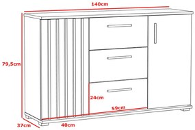 COM505 - Comoda 140 cm, cu 3 sertare si dulapuri pentru dormitor, living, dining: Maro