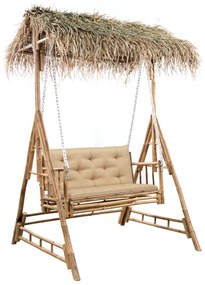 vidaXL Balansoar 2 locuri, frunze de palmier și pernă, 202 cm, bambus