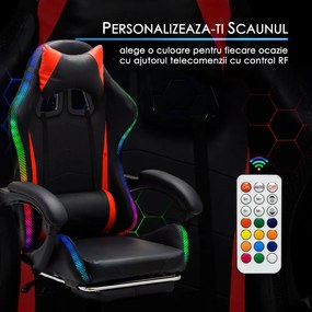 Scaun de gaming cu masaj si iluminare RGB din piele ecologica OFF 303 rosu cu negru