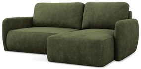 Colțar verde extensibil/cu spațiu de depozitare cu tapițerie din chenille (cu colț pe partea dreaptă/cu șezlong) Lilo – Makamii