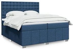 vidaXL Pat box spring cu saltea, albastru, 200x200 cm, textil