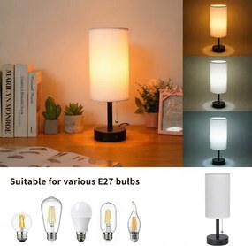 Brilagi - Lampă de birou TABLON cu port USB 1xE27/25W/230V negru/alb