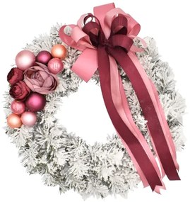 Coroniță de Crăciun înzăpezită pentru ușă Roz pal  35cm
