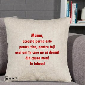 Cadou pentru Mama - Perna Personalizata Perna pentru Mama, 40x40 cm, Bej Canapea, Husa Detasabila, Perna Inclusa, BEKZ®