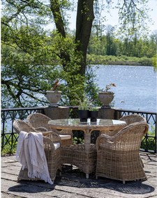 Masă de grădină Larisa, rattan cubic, sticlă, gri 120x77 cm