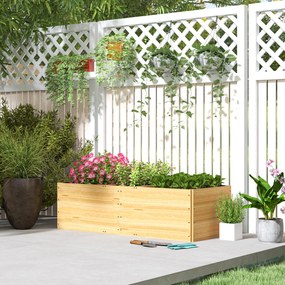 Outsunny Strat de Grădină Înălțat și Adânc cu 3 Zone de Creștere și Strat de Protecție, 140x60x40 cm, Lemn Natural | Aosom Romania