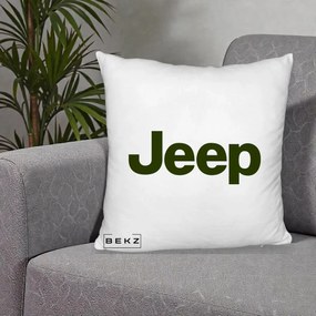 Perna Personalizata cu emblema Jeep, 40x40 cm, Alb Pufos, Husa Detasabila, Perna Inclusa, BEKZ®