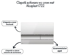 Set vas wc suspendat rimless cu capac soft close Foglia Oslo, rezervor incastrat si clapeta crom mat Alcaplast