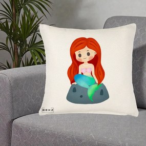 Perna Personalizata Sirena Kawaii Roscat, 40x40 cm, Crem Reliefat, Husa Detasabila, Perna Inclusa, BEKZ®