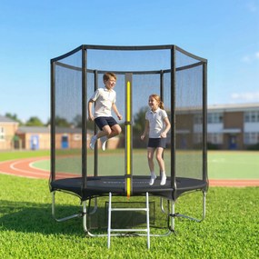 SPORTNOW Trambulină Exterior Ø183 cm Trambulină pentru Copii +6 Ani Adulți cu Plasă de Siguranță Scară cu 2 Trepte Negru | Aosom Romania