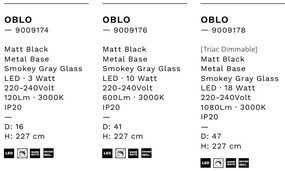 Lustra moderna cu 3 pendule LED, Metal, Sticla, Gri Fumuriu, OBLO