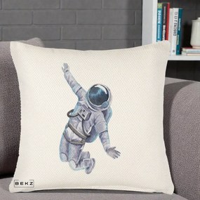 Perna Decorativa Astronaut Acuarela Zbor, 40x40 cm, Crem Reliefat, Husa Detasabila, Perna Inclusa, BEKZ®
