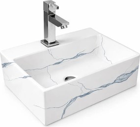 LEER-M || Lavoar montat pe blat, ceramică, alb, cu model marmură, pătrat