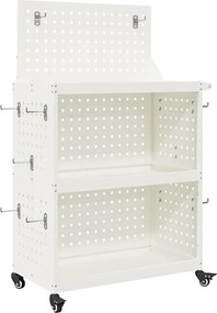 vidaXL Cărucior pentru unelte cu raft cu roata Alb 65 x 35 x 111 cm