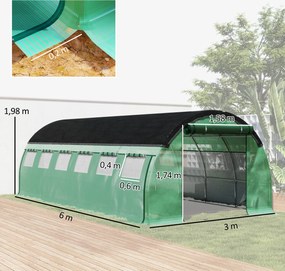 Outsunny Seră tip tunel 6 x 3 x 2 m cu plasă de protecție solară, pereți laterali rulabili, învelitoare din plastic, cadru din oțel, verde | Aosom Romania