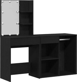 vidaXL Set masă de machiaj cu LED Stejar Negru 140 x 40 x 140 cm