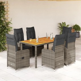 3277024 vidaXL Set bistro de grădină cu perne, 7 piese, gri, poliratan