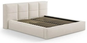 Pat matrimonial crem tapițat cu spațiu de depozitare cu somieră 200x200 cm Simon Darren – Micadoni