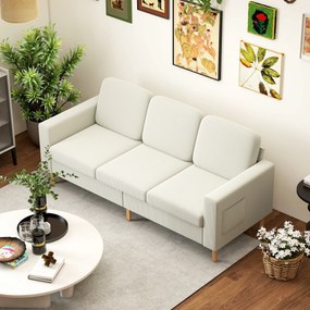 HOMCOM Canapea 3 locuri din catifea cotelată, canapea cu perne cu arcuri și șezut rembursat, 192x80x84,5cm, bej | Aosom Romania