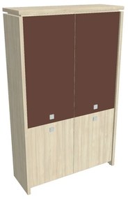 Dulap înalt Verno 128 x 46 x 210 cm, uși combinate, salcâm / maro