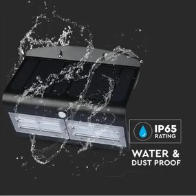 LED lampă solară de perete cu senzor, 7W, 4000K, IP65, 4000 mAh, negru