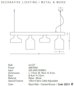 Lustra suspendata design decorativ Kinsey lemn/metal