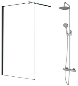 Pachet paravan dus Walk-In Mediterraneo Foxy crom 90x200 cm si coloana de dus Omnires Y crom