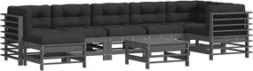 vidaXL Set mobilier grădină cu perne, 8 piese, gri, lemn masiv