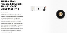 Spot LED incastrabil TULIPA Black recessed downlight 7W 15° 3000K CRI90 triac IP44