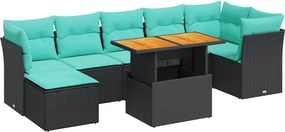 vidaXL Set mobilier de grădină cu perne, 8 piese, negru, poliratan
