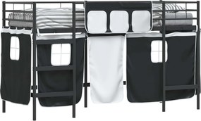 vidaXL Cadru de Pat Pe Două Niveluri pentru Copii cu Cortine Negru