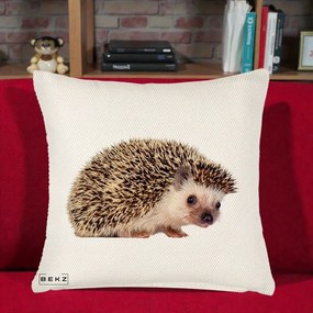Perna Decorativa Arici Fotorealist, 40x40 cm, Crem Reliefat, Husa Detasabila, Perna Inclusa, BEKZ®